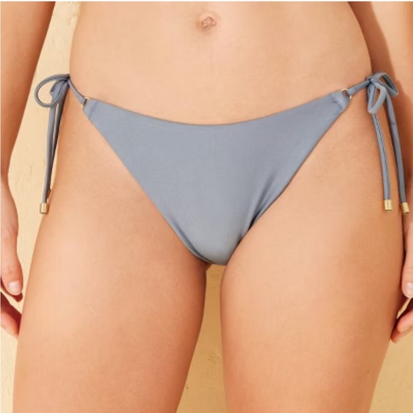 Shade & Shore Other - Shade & Shore Sky Blue Metallic Gold Accented Tie-Side Bikini Bottom